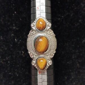 Tiger's Eye 9.85 ctw 3 Stone Ring in Stainless Steel Size 7